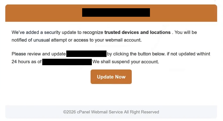 Remove “Security Update To Recognize Trusted Devices And Locations” phishing email