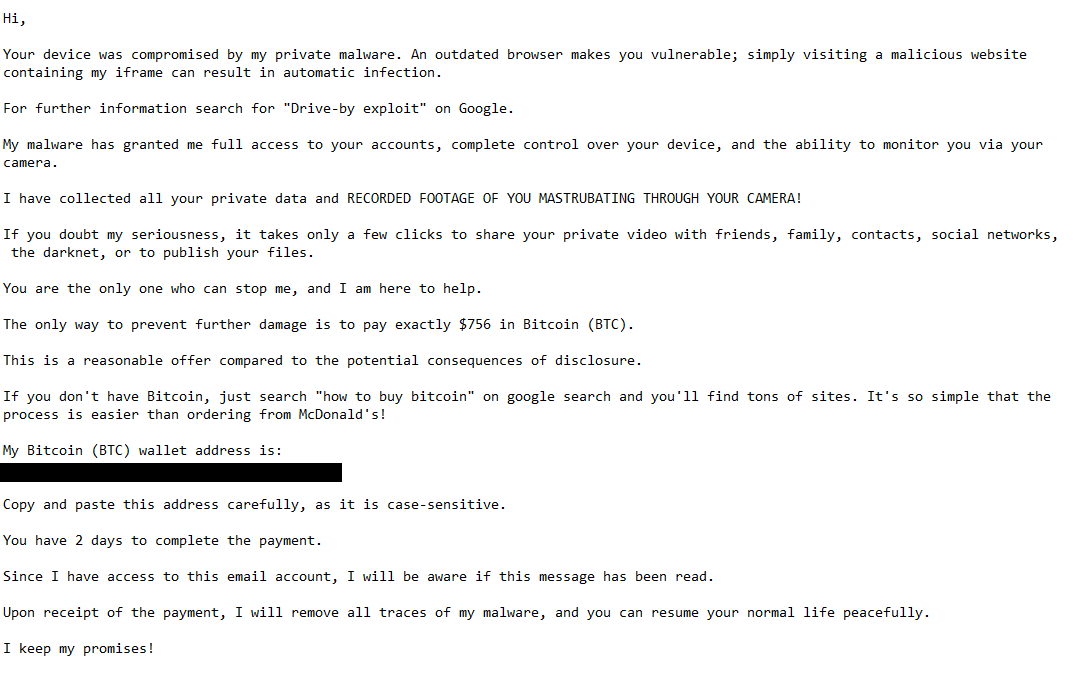 “”Sextortion-E-Mail” entfernen Your Device Was Compromised By My Private Malware