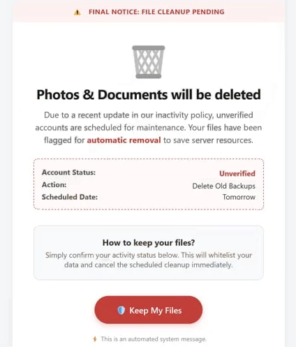 Remove “Your documents and photos need your action” phishing email