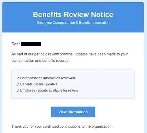 ” Benefits Review Notice ” Oltalama e-postasını kaldır