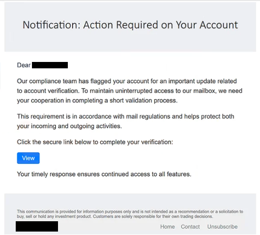 Remove “Notification: Action Required on Your Account” phishing email