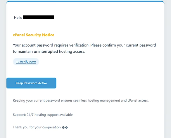 Remove “cPanel Security Notice” phishing email