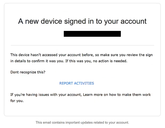Phishing-E-Mail entfernen A new device signed in to your account