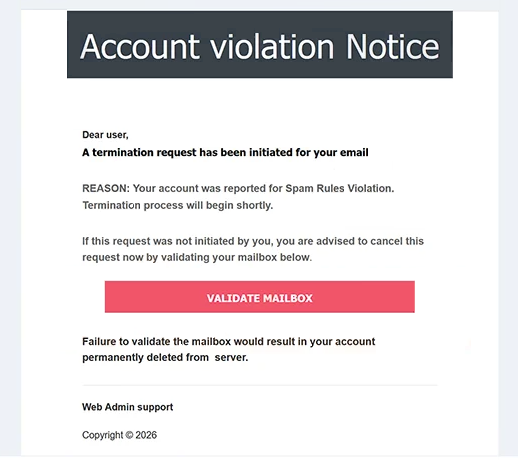 Phishing-E-Mail entfernen Account Violation Notice