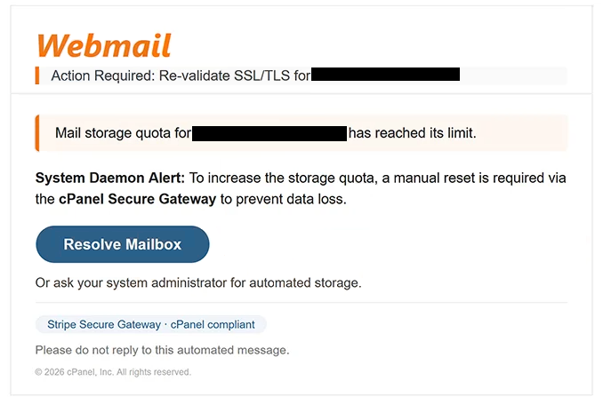 Remove “Webmail – Re-validate SSL/TLS” phishing email