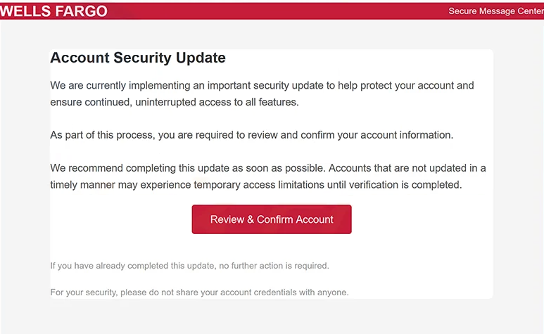 Rimuovi ” Wells Fargo – Account Security Update ” email di phishing