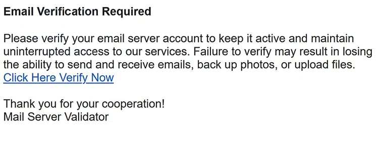 Remove “Action Required: Email Verification” phishing email