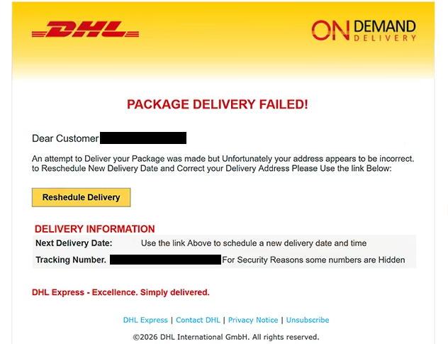 Phishing-E-Mail entfernen DHL Package Delivery Failed