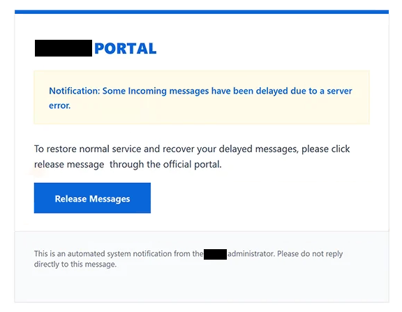 Eliminar el correo de phishing Messages Delayed Due To A Server Error