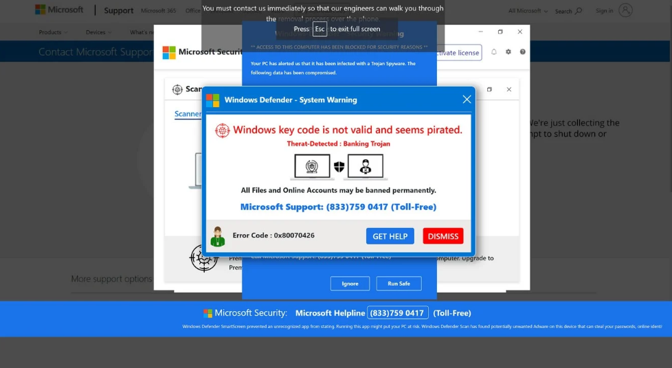 Eliminar la estafa de Windows key code is not valid and seems pirated soporte técnico