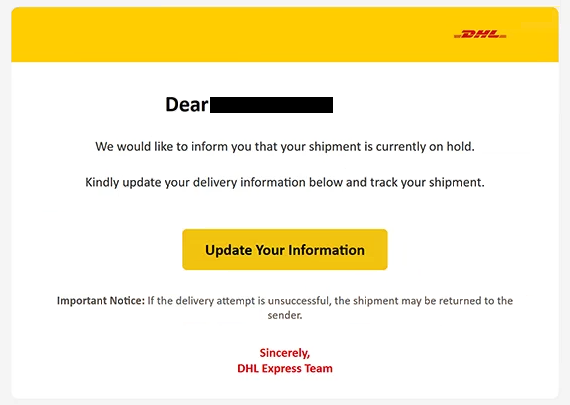 ” DHL – Your Shipment Requires Attention ” Oltalama e-postasını kaldır