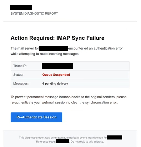 Phishing-E-Mail entfernen IMAP Sync Failure