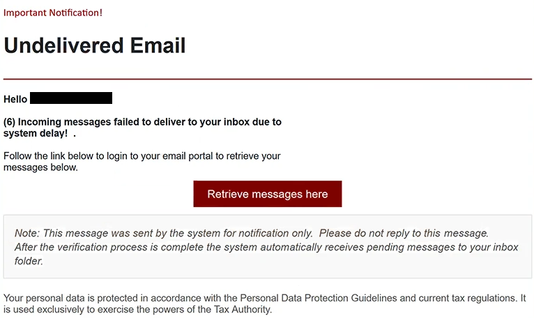 Remover e-mails de phishing Important Notification! Undelivered Email