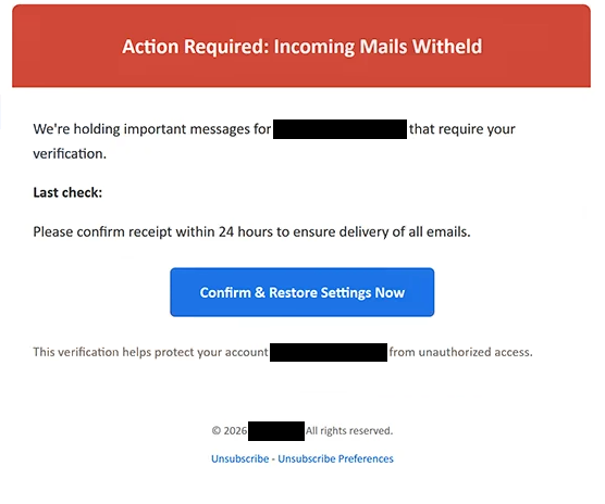 Phishing-E-Mail entfernen Incoming Mails Witheld