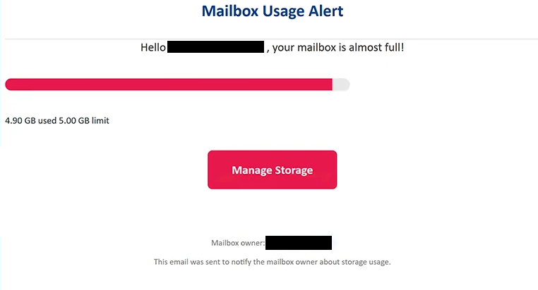 Phishing-E-Mail entfernen Mailbox Usage Alert