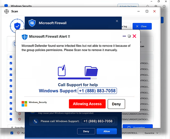 Remover golpe de suporte técnico Microsoft Firewall Alert “”