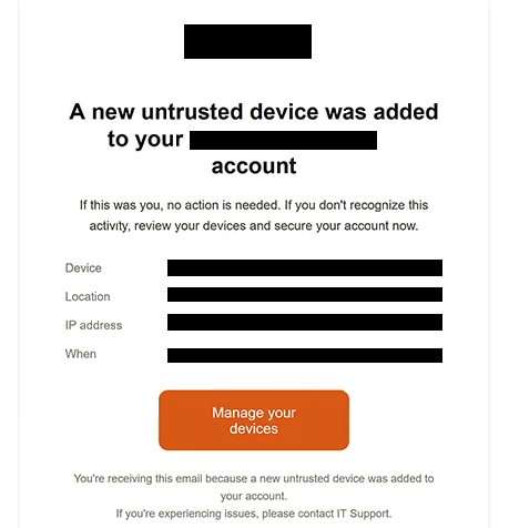 Remover e-mails de phishing Untrusted Device Was Added To Your Account