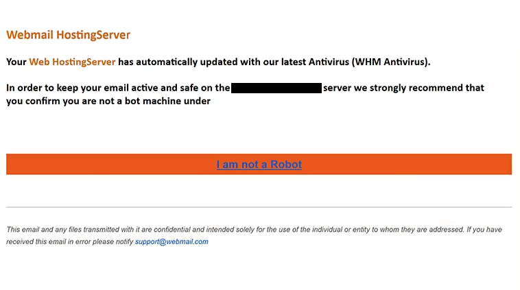 Rimuovi ” Webmail HostingServer has automatically updated ” email di phishing