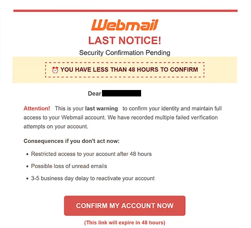 Rimuovi ” Webmail – This is your last warning ” email di phishing