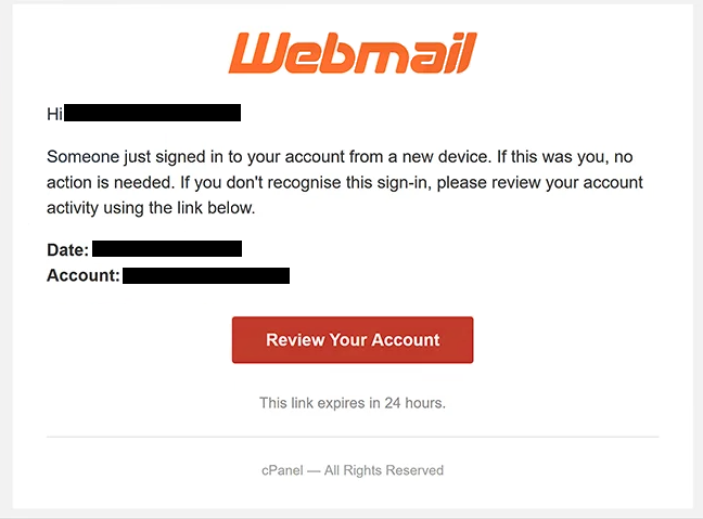Удалите фишинговую почту Webmail: We detected a suspicious login