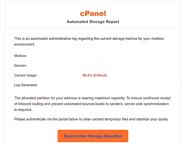 Удалите фишинговую почту cPanel — Automated Storage Report