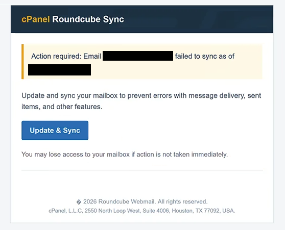 Eliminar el correo de phishing cPanel Roundcube Sync