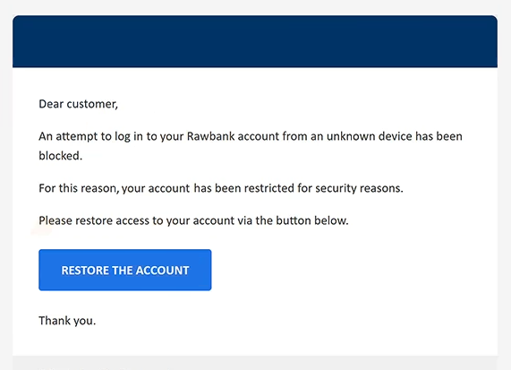 Rimuovi ” An attempt to log in to your Rawbank account ” email di phishing