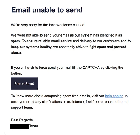 Remove “Email Unable To Send” phishing email