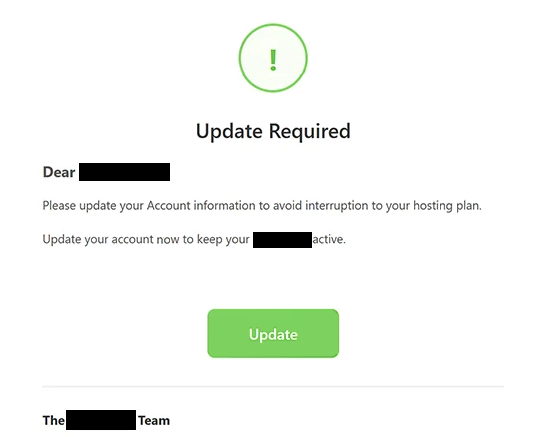Rimuovi ” Update your account information to avoid interruption ” email di phishing