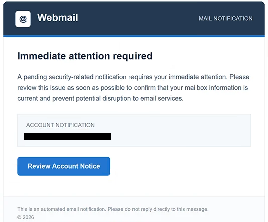 Phishing-E-Mail entfernen Webmail – cPanel Email Account Shutdown