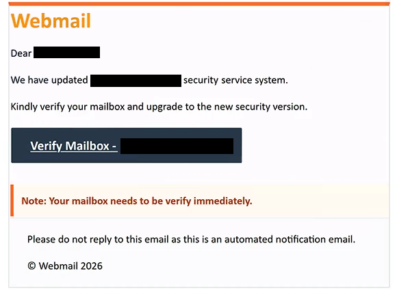 Remover e-mails de phishing Webmail security update verification