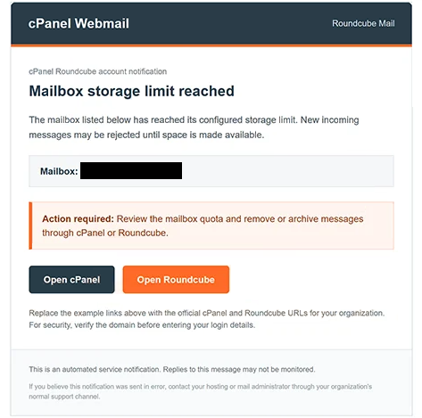 Remove “cPanel Mailbox Storage Limit Reached” phishing email